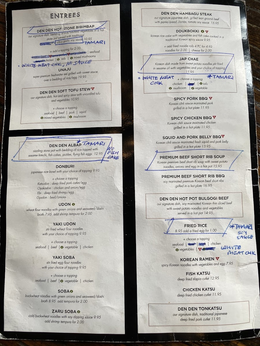 GF menu with their notes on how to changes things to make them GF friendly 2/2