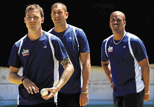 READY TO RUMBLE: Cape Cobras Dale Steyn, Rory Kleinveldt and Vernon Philander at Sahara Park Newlands in Cape Town yesterday, preparing for the final against the Highveld Lions at the Wanderers tomorrow