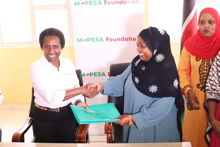 M-Pesa Foundation representative Anne Eriksson exchanges a memorandum of understanding with Governor Fatuma Achani at Msambweni County Referral Hospital in Kwale county on Friday, April 27, 2024.