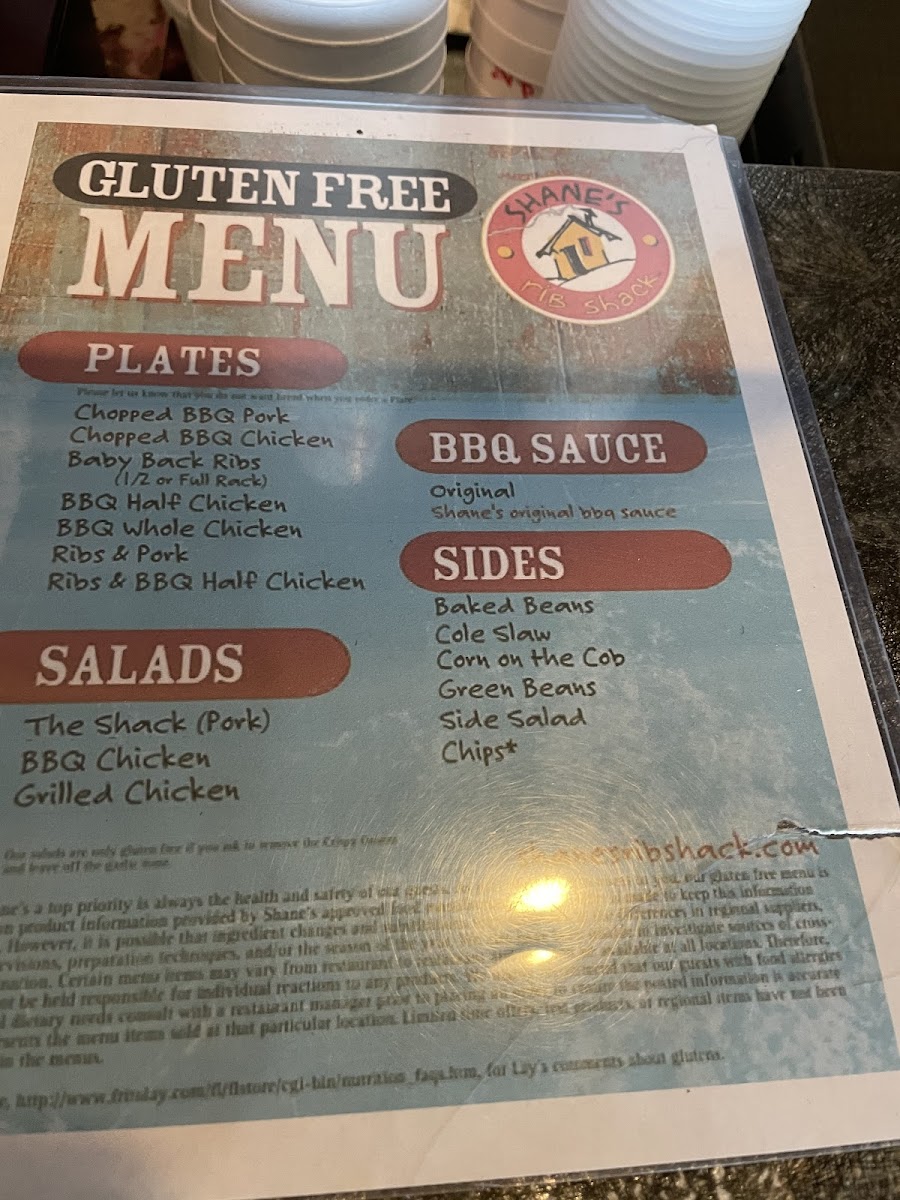 Posted Gluten Free Menu