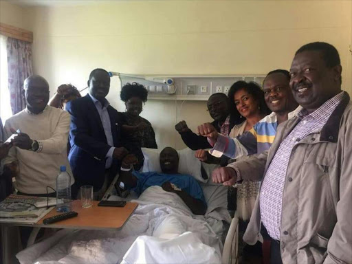 NASA leaders at Nairobi hospital when they paid a visit to Kathiani MP Robert Mbui, November 18, 2017. /COURTESY