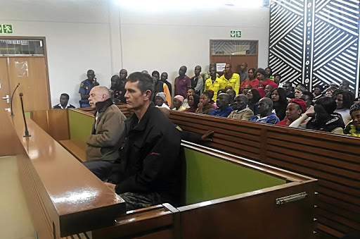 Second accused Dennis Grosse and first accused Garry Wiblin in the dock at the Delmas magistrate's Court yesterday. They are facing a murder charge.