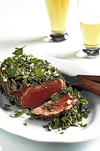 Grilled rump with fresh herbs.