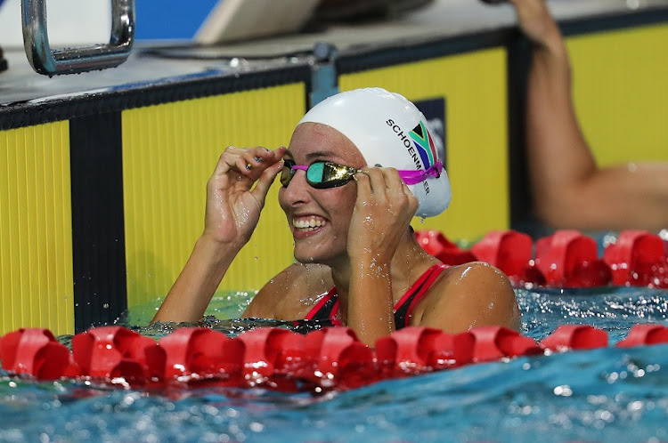 Tatjana Schoenmaker of South Africa in the women's 50m breaststroke final during the evening session of swimming on day 2 of the Gold Coast 2018 Commonwealth Games at Optus Aquatic Centre on April 06, 2018 in Gold Coast, Australia.