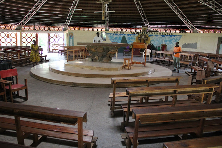 Father Francis Leso who is in charge of Homa Bay St Paul's Catholic Church is in the church as the world celebrates Good Friday on April 10,2020. The seats remain empty due to stay at home against covid-19