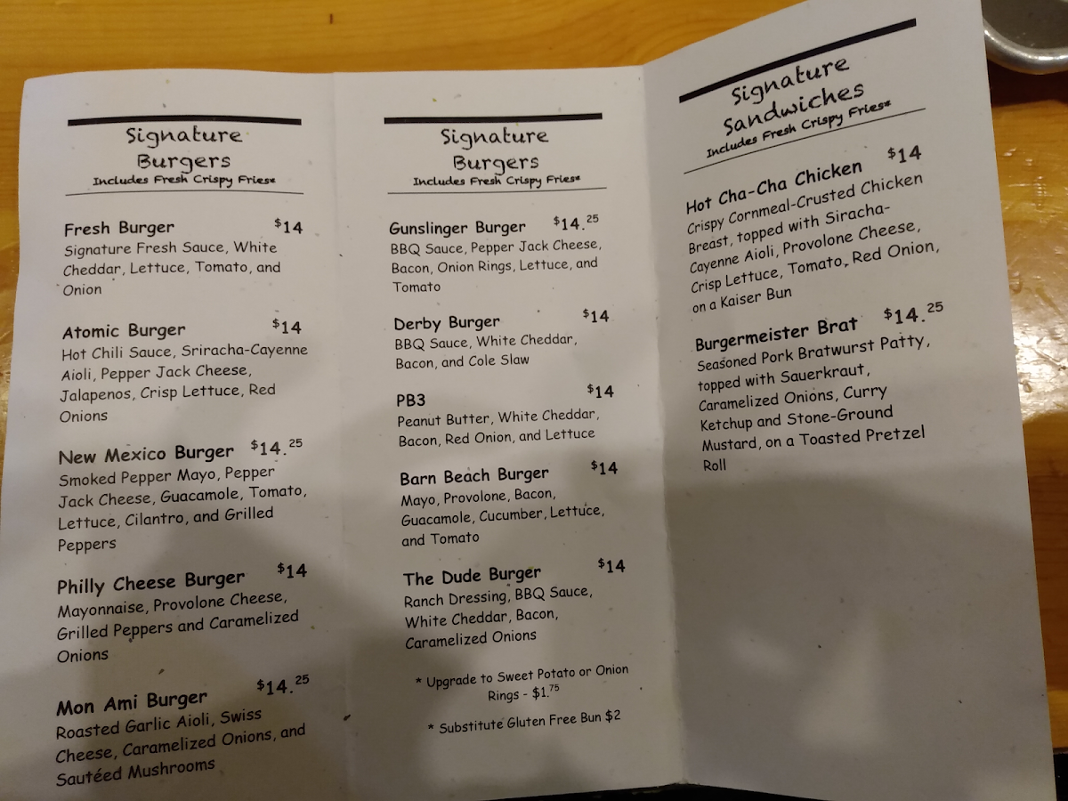 Valley Cafe gluten-free menu