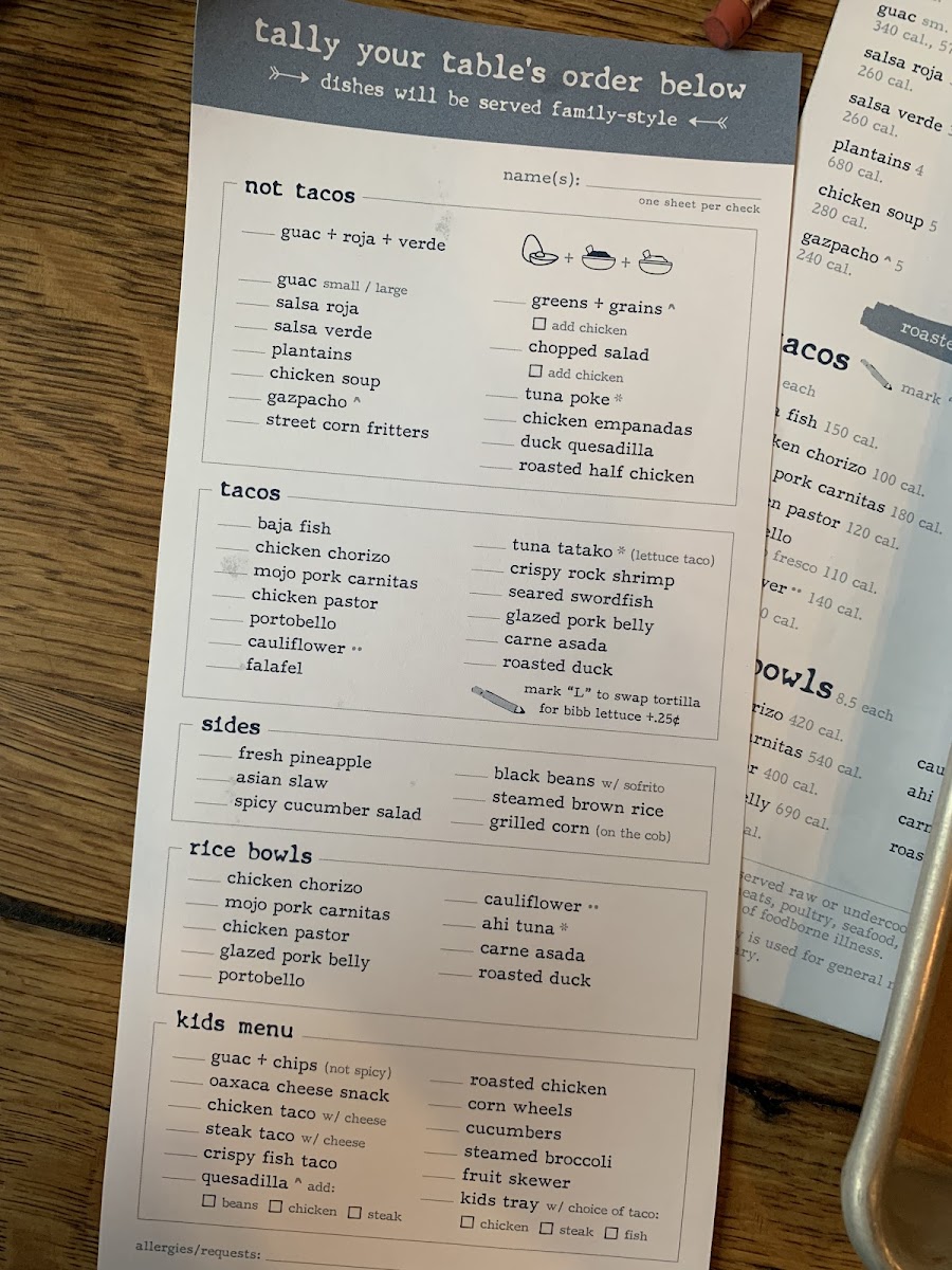 Bartaco gluten-free menu