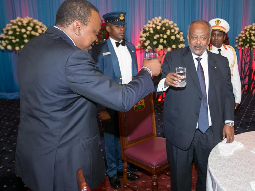 President Uhuru Kenyatta and First Lady Margaret Kenyatta host a State Banquet in honour of President Ismail Guelleh at State House, Nairobi