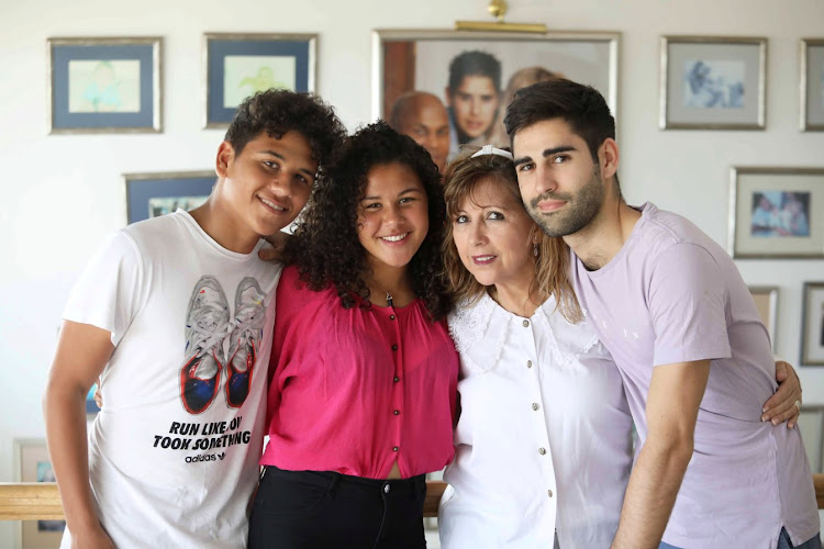 Twins Matthew and Chloe, Maria Williams, and her elder son Ryan at the Plattekloof home they shared with the late rugby star Chester Williams, who died on September 6 aged 49.