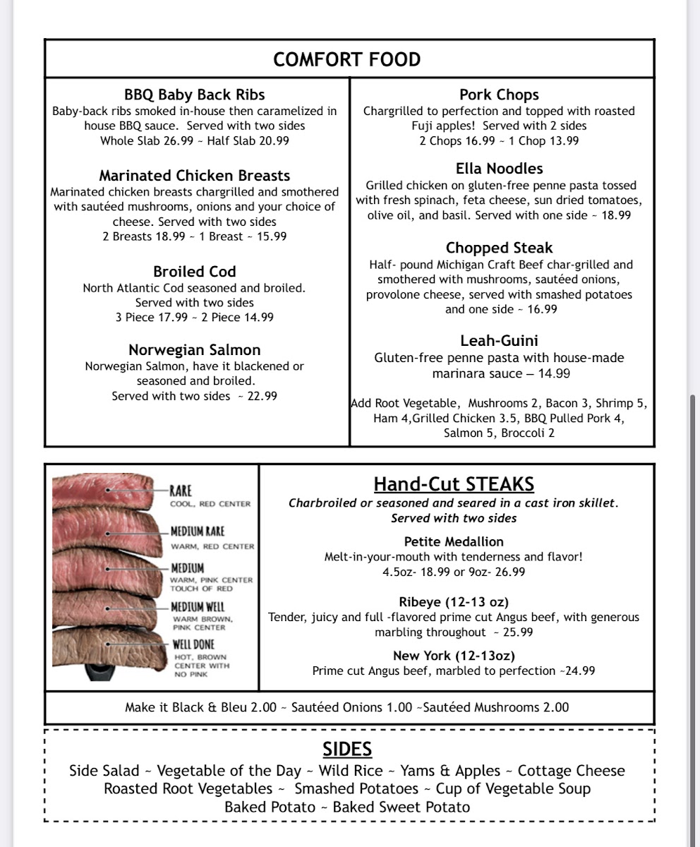 Blondie's Food & Spirits gluten-free menu