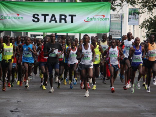 Athletes at the starting point of a past Safaricom sponsored competition. /FILE