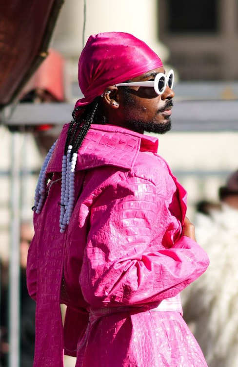 A guest wearing a durag during the Paris Fashion Week Womenswear Spring Summer 2022, on September 30 2021.