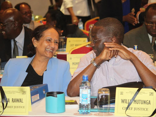 A file photo of Deputy Chief Justice Kalpana Rawal with Chief Justice Willy Mutunga. Photo/JOHN CHESOLI