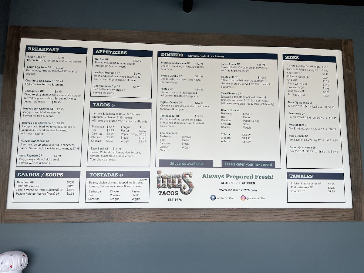 Ino's Tacos gluten-free menu