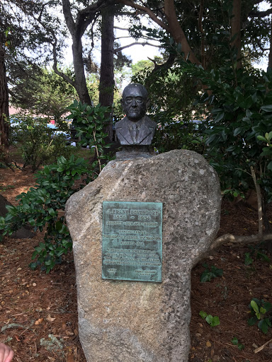J. FRANK DEVENDORF 1856 - 1934 PIONEER-BUILDER-FRIEND  REMEMBERED AS "FATHER" OF CARMEL-BY-THE-SEA FOUNDED 1900  "CREATION IS A COMBINATION OF VISION AND WILL - VISION GIVE THE PLAN, BUT WILL IS...