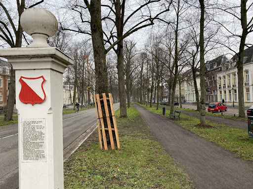 This plaque tells the history of this long straight lane in Utrecht. It was created in 1637, as a 700 meters long track for the "maliespel" game, which is like a forerunner of golf and croquet....