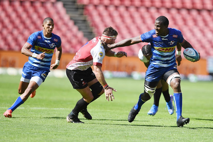 Hacjivah Dayimani was one of the star performers for the Stormers in their 32-10 win over the Lions at Ellis Park. Here he tries to fend off the attempted tackle of Lions captain Jaco Kriel.