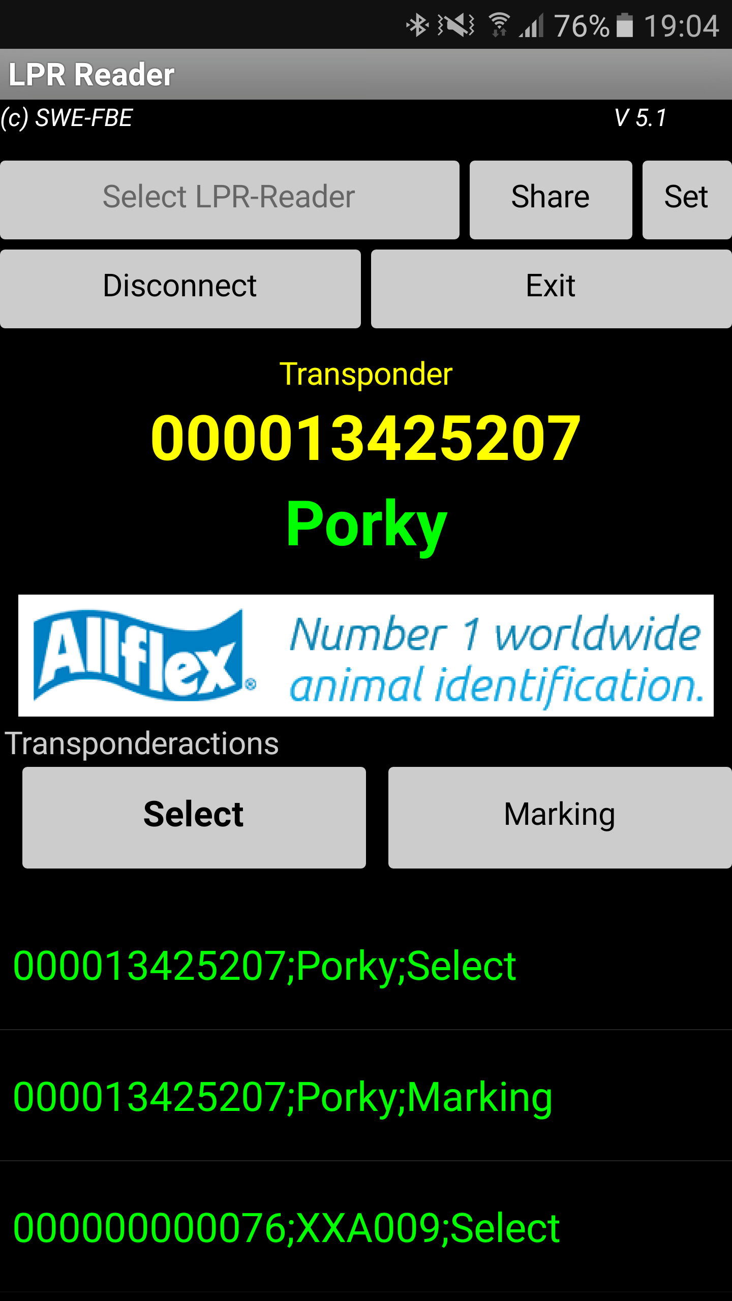 Android application Allflex LPR Reader screenshort