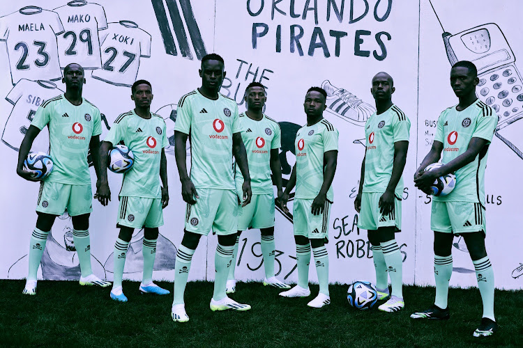 The 2023/24 season Thebe Magugu-designed away kit for football club Orlando Pirates.