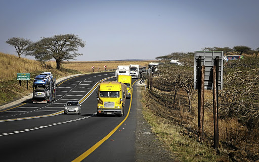 A convoy of trucks carrying essential goods just outside Harrismith. File photo.