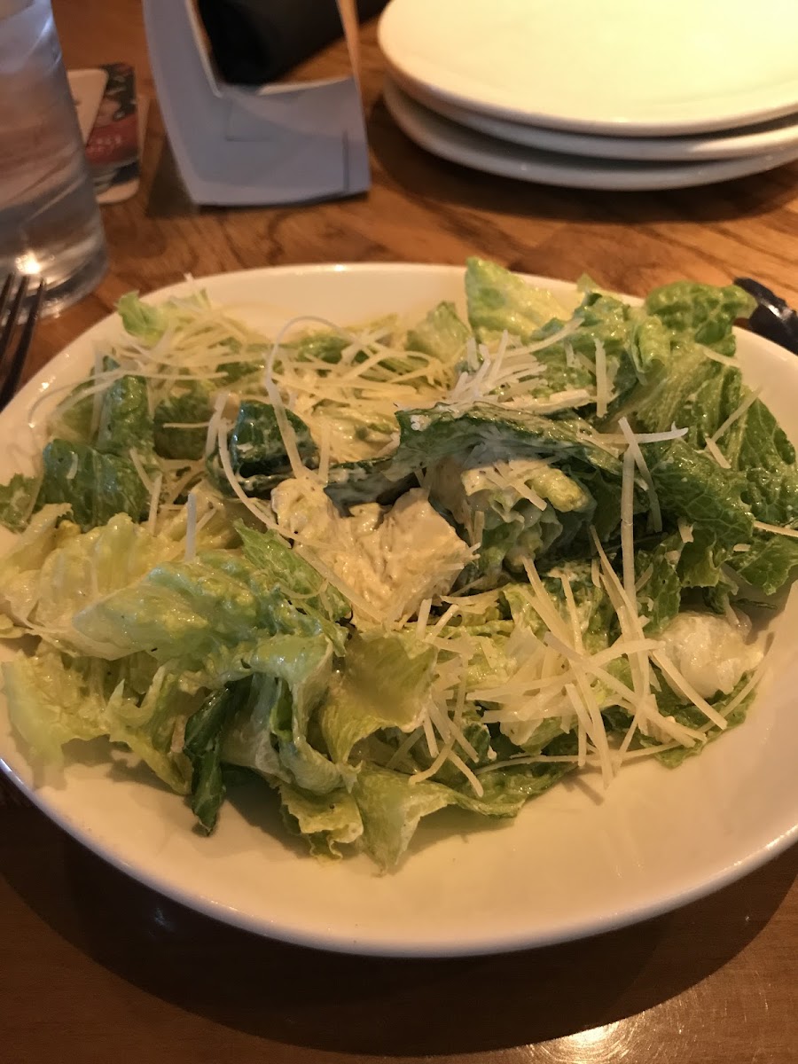 Gluten free Caesar salad. You get EXTRA cheese because of the lack of croutons. So good!