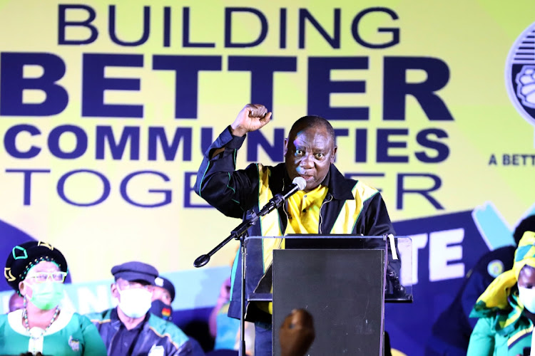 ANC president Cyril Ramaphosa addressing party followers.