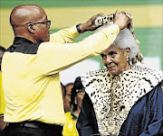 heroine: President Jacob Zuma bestows an honour on Ruth Mompati             PHOTO: VATHISWA RUSELO