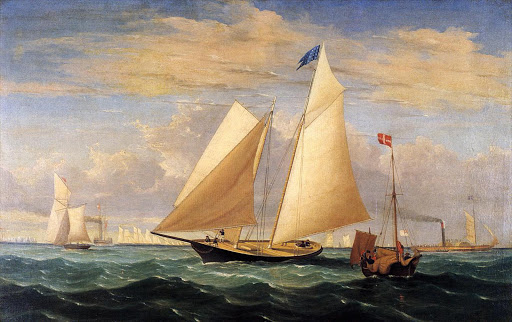 "The Yacht 'America' Winning the International Race," oil on canvas, by the American artist Fitz Hugh Lane. Courtesy of the Peabody Collection.