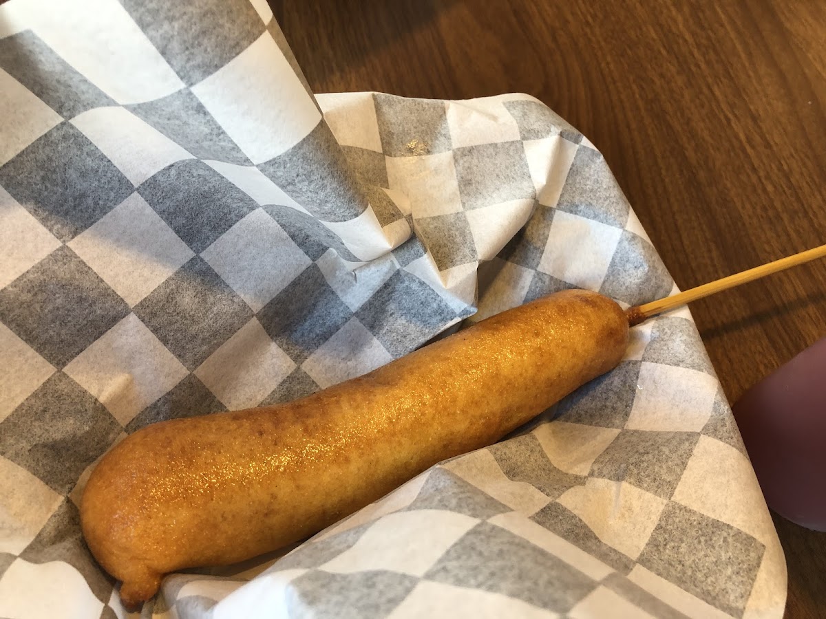 She's frying up corn dogs in celebration of our state fair!  I haven't had a corn dog in over 4 years!  Thanks chef Angela!  They're delicious!  You're always giving us wonderful surprises!