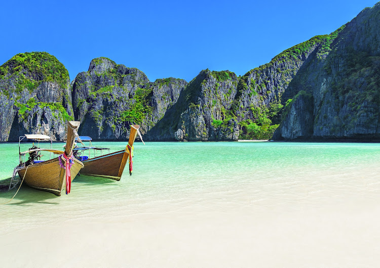 Maya Bay, ringed by cliffs on Ko Phi Phi Leh island, is where the film 'The Beach' was shot.
