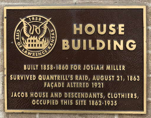 House Building Built 1858-1860 for Josiah Miller Survived Quantrill's Raid, August 21, 1863 Façade altered 1921 Jacob House and descendants, clothiers, occupied this site 1862-1935 Submitted by: @shinton