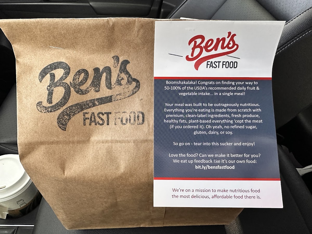 Ben's Fast Food gluten-free menu