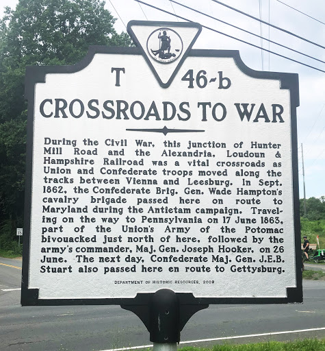 T 46-BCROSSROADS TO WARDuring the Civil War, this junction of HunterMill Road and the Alexandria, Loudoun, &Hampshire Railroad was a vital crossroads asUnion and Confederate troops moved along...