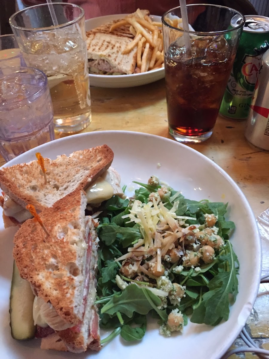 Club sandwich on GF bread with side salad