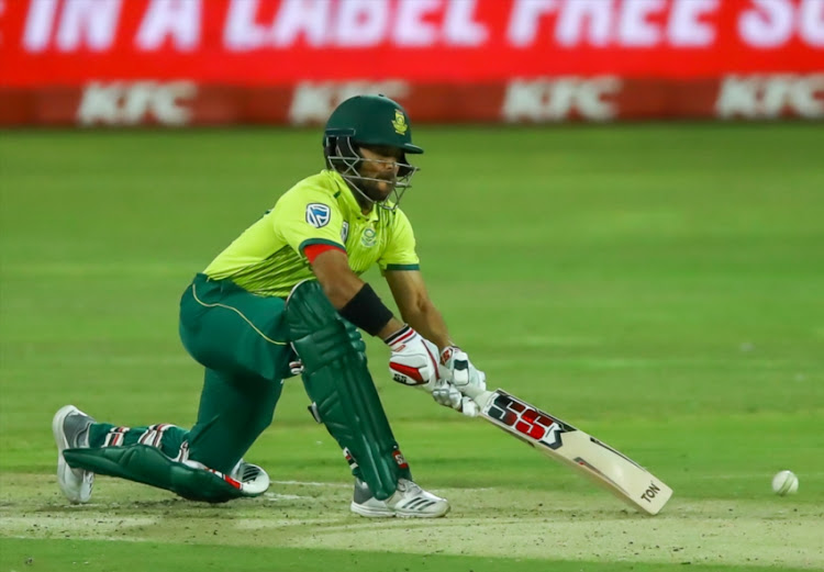 Reverse sweep from JP Duminy of South Africa during the 2nd KFC T20 International match between South Africa and Zimbabwe at Senwes Park on October 12, 2018 in Potchefstroom, South Africa.