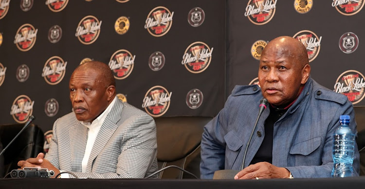 Pirates and Premier Soccer League (PSL) chairman Irvin Khoza, and Kaizer Motaung, Chairman of Kaizer Chiefs during 2017 Carling Black Label Cup Fatalities Press. File photo.