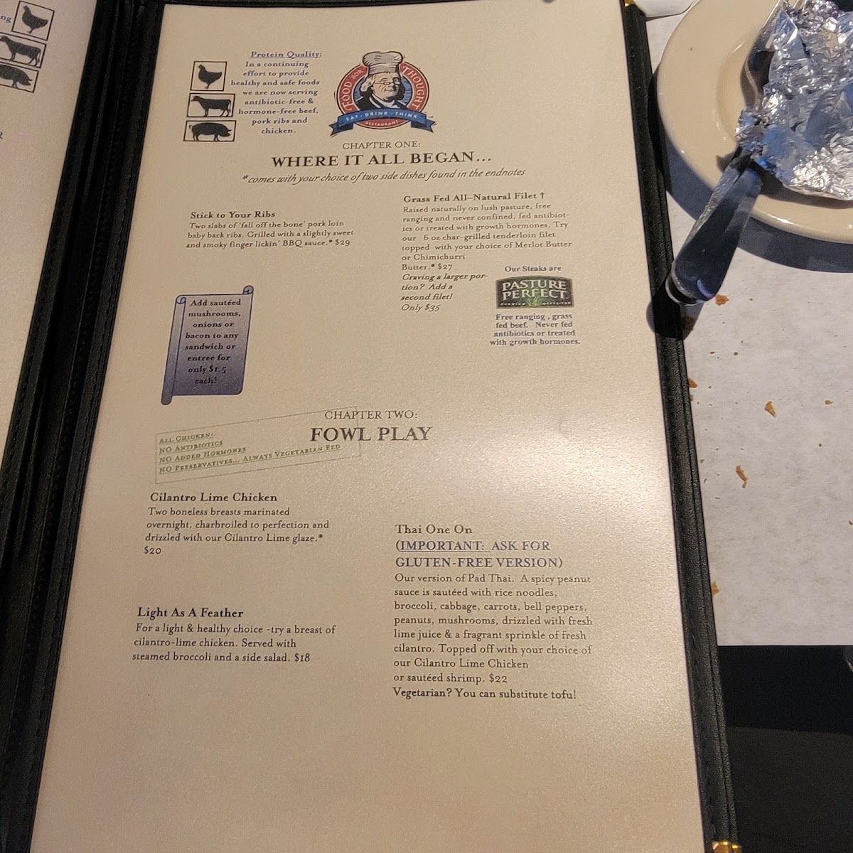Food for Thought gluten-free menu