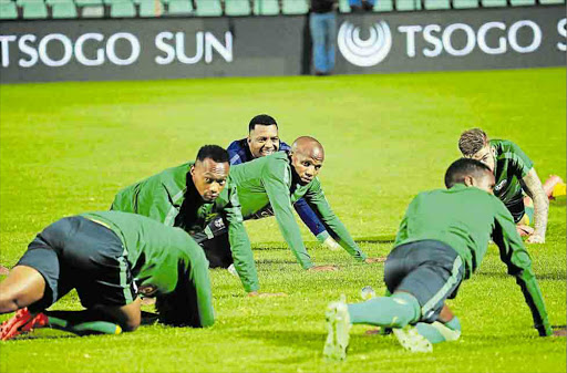 FOCUSED: Bafana Bafana were put through their paces at a training session at Buffalo City Stadium yesterday ahead of their game against Angola this evening Picture: SINO MAJANGAZA
