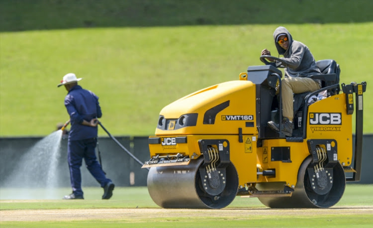 Pitch preparations underway during the South African national men's cricket team training session and press conference at SuperSport Park on January 12, 2018 in Pretoria, South Africa.