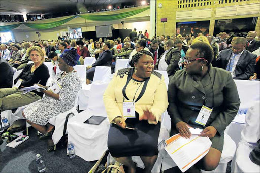 STRATEGISING: Bhisho legislature speaker Noxolo Kiviet, second right, and her deputy, Bulelwa Tunyiswa, during the National Council of Provinces joint sitting with the Eastern Cape provincial legislature at East London’s Abbotsford Christian Centre yesterday Picture: SINO MAJANGAZA