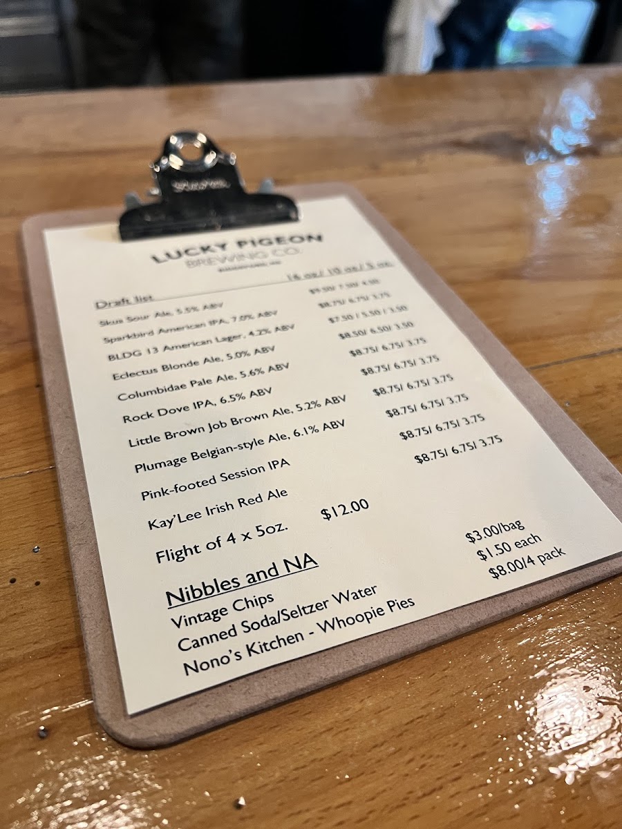 Lucky Pigeon Brewing Co. gluten-free menu