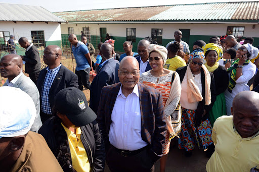 President Jacob Zuma in the queues as he waits to casts his vote at Ntolwane Primary School in Nkandla, KwaZulu Natal. Photo : Elmond Jiyane, GCIS