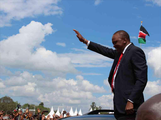 President Uhuru Kenyatta during the 54th Madaraka Day celebrations at Kabiruni grounds in Nyeri county, June 1, 2017. /WAMBUGU KANYI