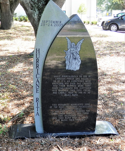 While miraculously no one in Cameron Parish was killed, 38 of it's 40 cemeteries were breached and over 340 caskets and their remains were torn from the ground and scattered into marshes, tree...