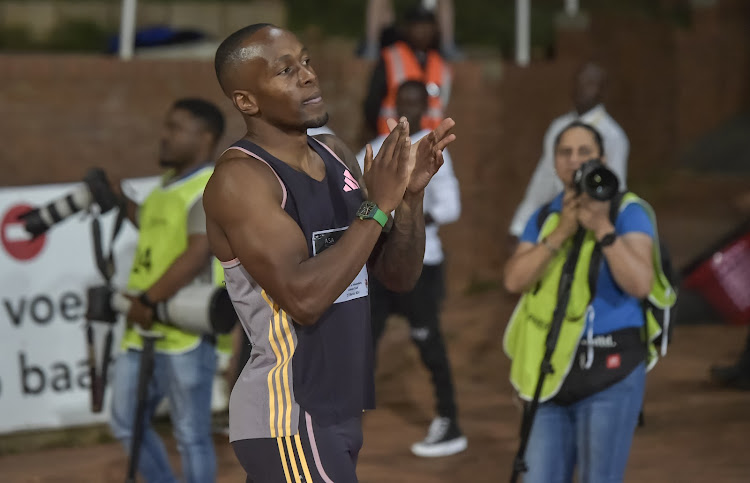 Akani Simbine after running the 200m at the grand prix meet in Johannesburg last month.