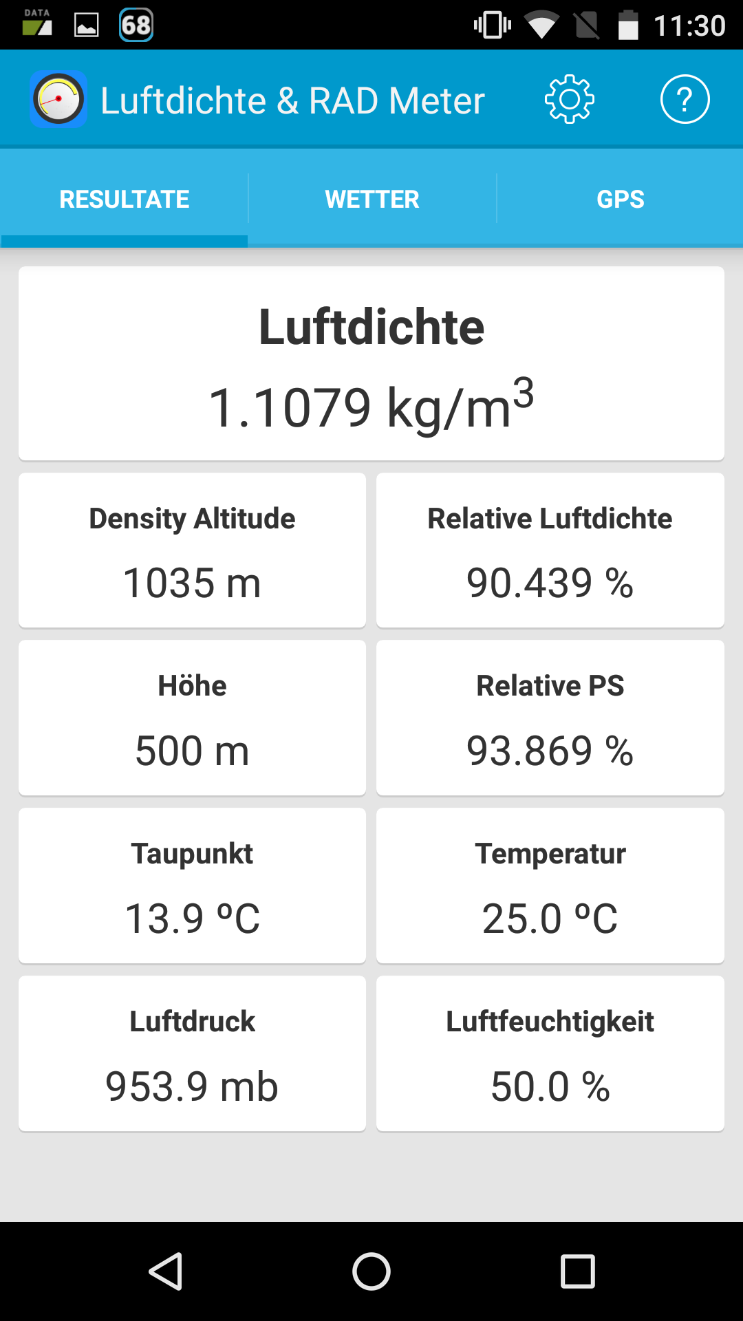 Android application Air Density & RAD Meter screenshort