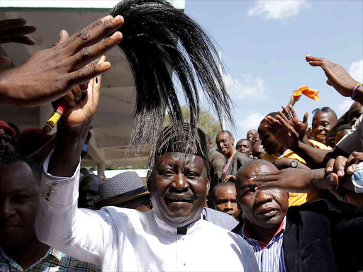 Cord leader Raila Odinga arrives at a rally to mark Madaraka Day, the 53rd anniversary of the country's self rule, at Uhuru Park in Nairobi, June 1, 2016. Photo/REUTERS