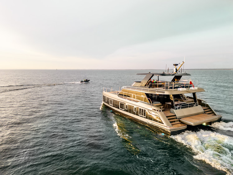 The swim deck extends the entertainment area and there is storage for water toys.