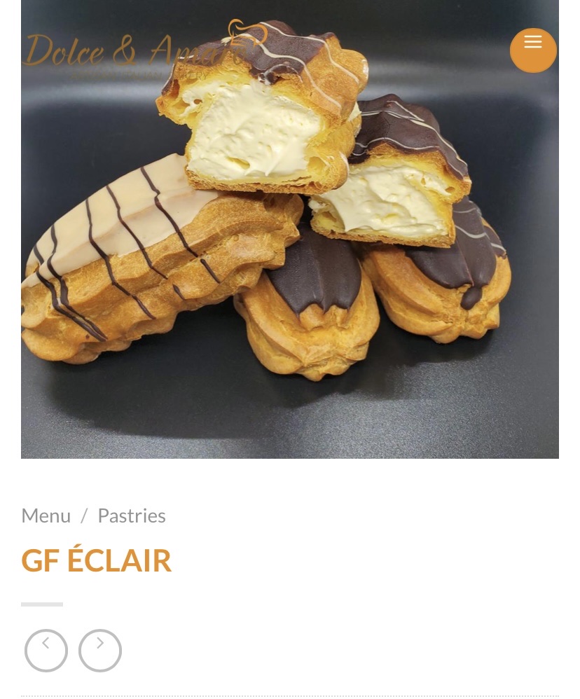 Gluten-Free Eclairs at Dolce&Amaro Italian Artisan Bakery