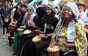 Human rights activists  beat drums for a free Palestine with 1000 drums at the Constitutional hill. 